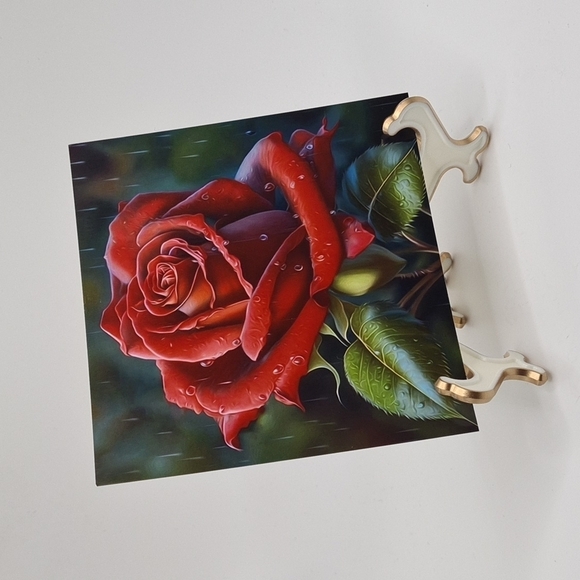 4x4 Red Rose Flower Floral Watercolor Oil‎ Painting Art Print - Picture 3 of 3